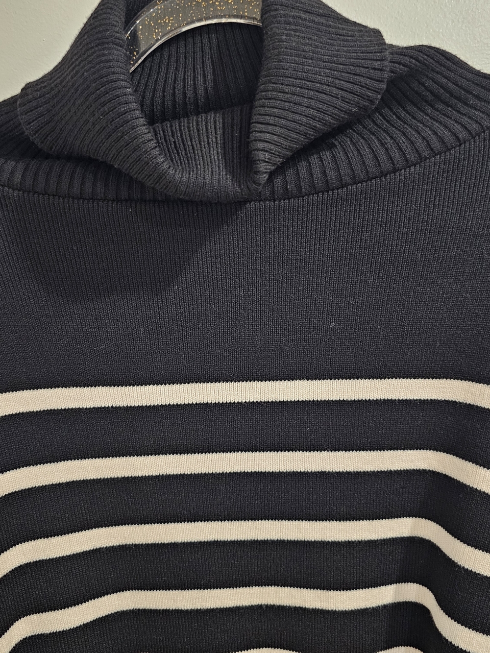 Pistache Italian Knit Sweater S Black Cream Striped Turtleneck Old Money Preppy - Picture 3 of 11